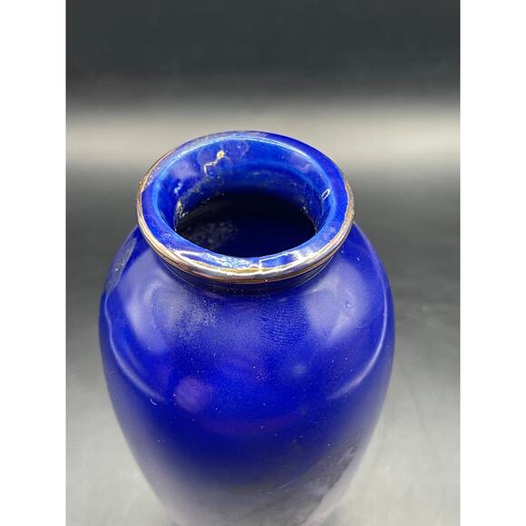 Vintage Blue Chinese Peacock Bird Asian Ceramic Vase 4" - Picture 5 of 6